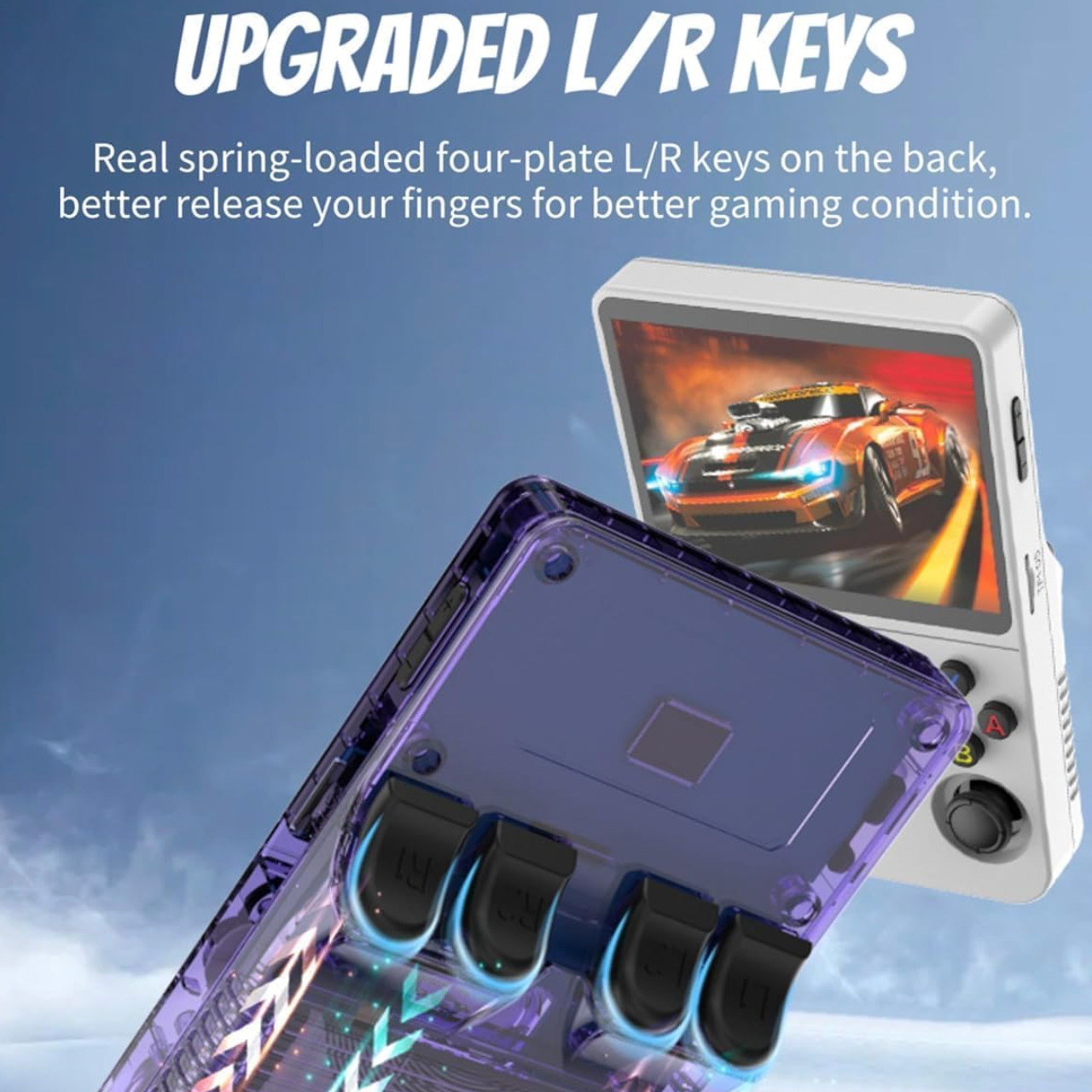 Gaming controller with upgraded L/R keys on a blue background